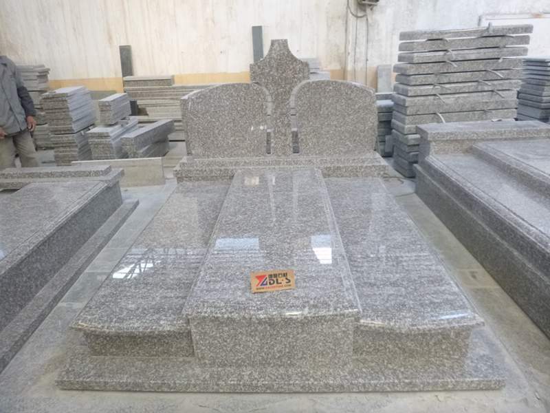 G664 Granite Poland Style Double Tombstones With Headstone