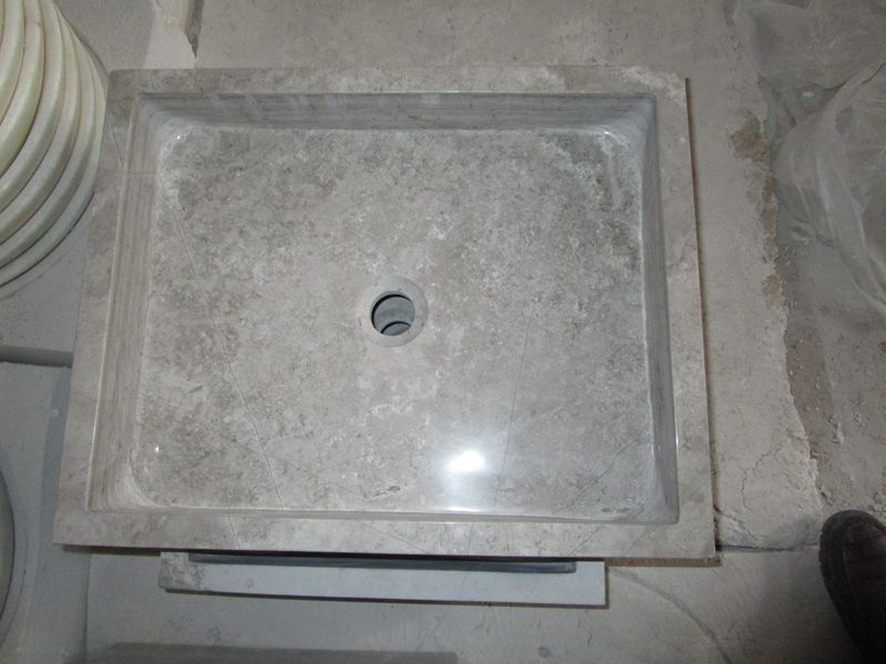 Polished Grey Wood Marble Square Bathroom Vanity Sink