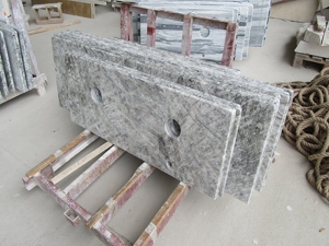 Silbergrau Marmor quadratische Waschtischplatten Spüle oben