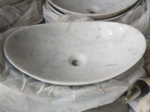 Carrara White Marmor Eitelkeit Top Oval Waschbecken